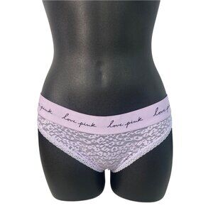 Victorias Secret Pink Lace Thong Panties Lavender Leopard Print Womens Sz M -NEW